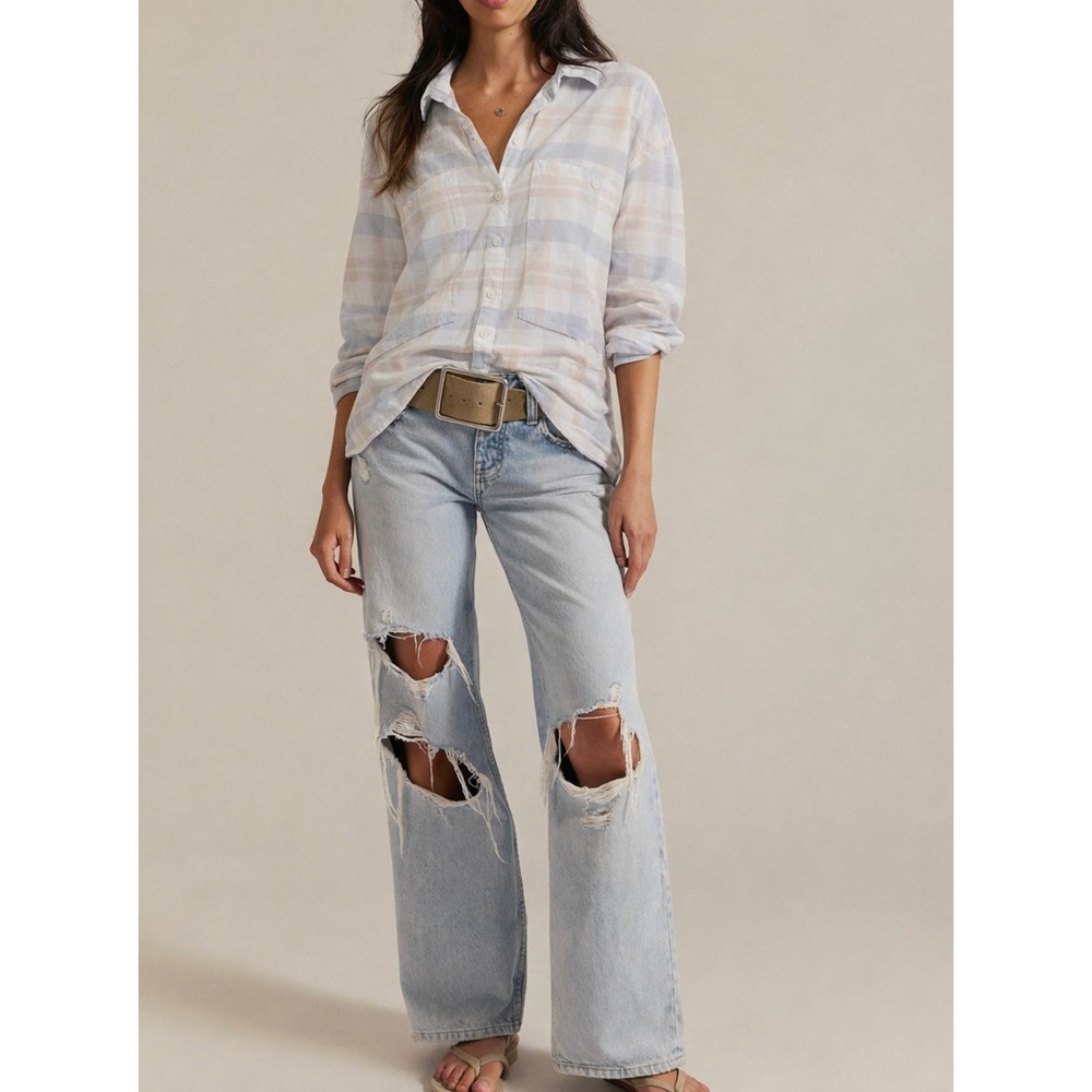 Free People Plaid Loveland Plaid Button Down Shirt Cotton Rayon Size‎ XS